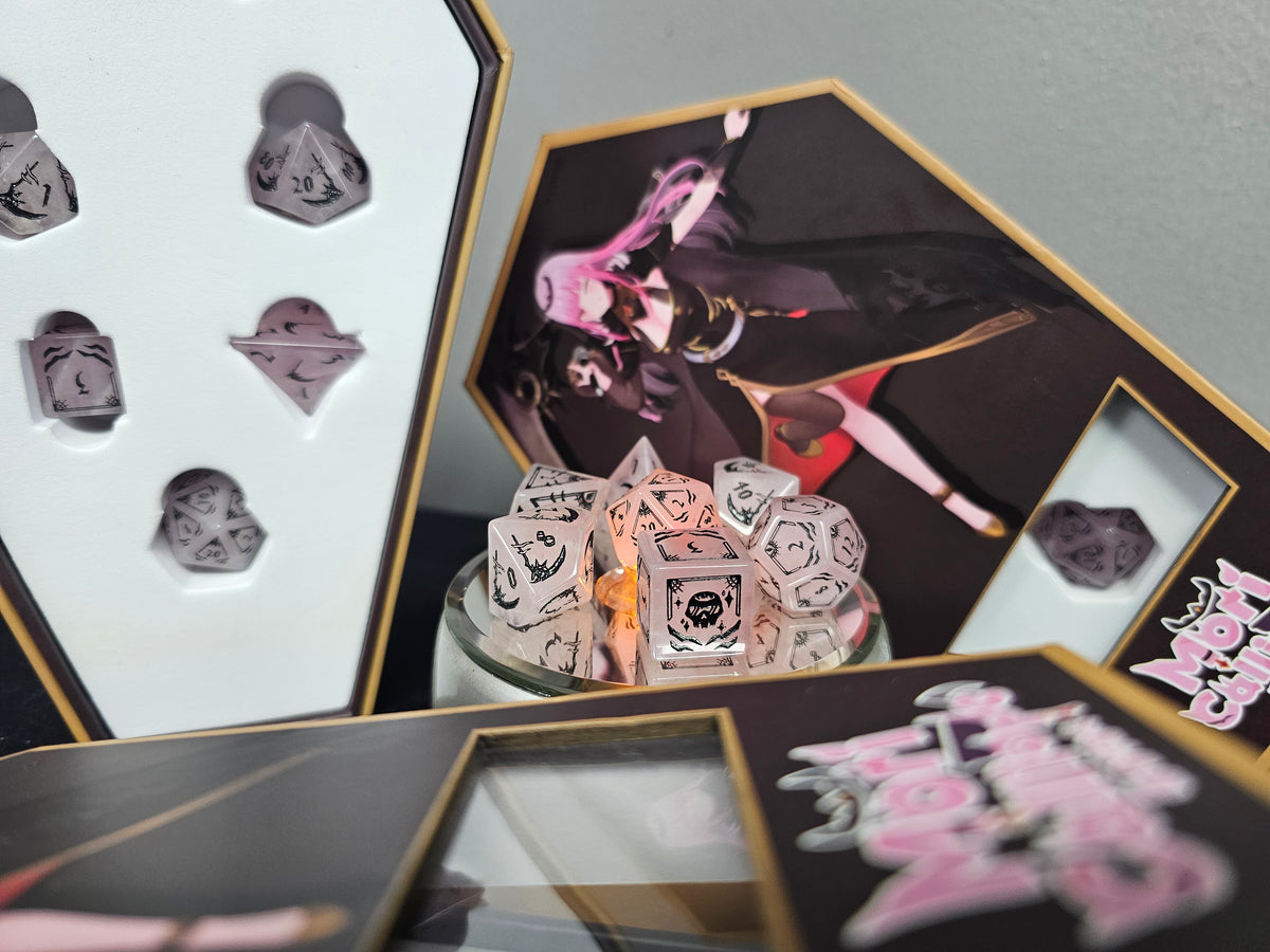 HoloLive! Mori Calliope - MMG RPG Rose Quartz Dice Set - 7 Piece - Convention Exclusive